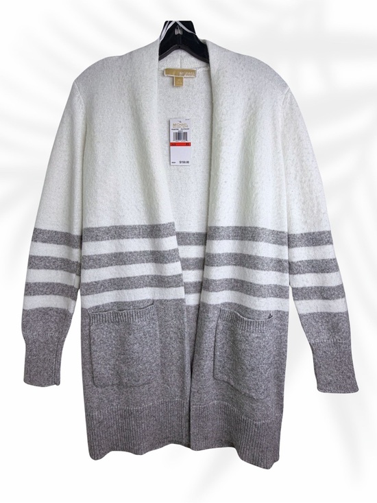 Michael Kors Sweaters - Michael Kors Open Front Cardigan Sweater XS | Gray White Stripe Longline Knit